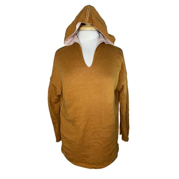 J.JILL Reversible Crinkle Knit Rayon Hoodie Sweater Peach Pumpkin Orange Small - Picture 4 of 12